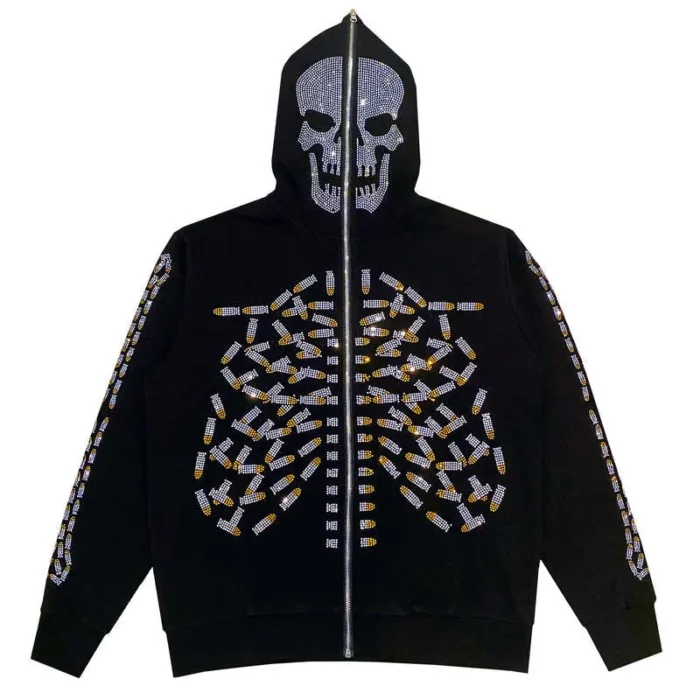 Custom Full Zip Rhinestone Hoodie