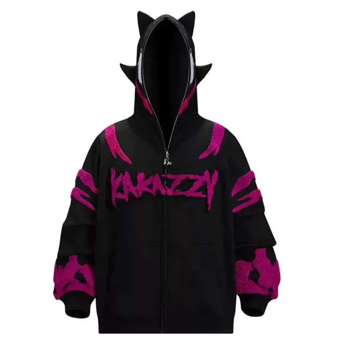 Custom Full Zip Flock Printing Hoodie - Image 2